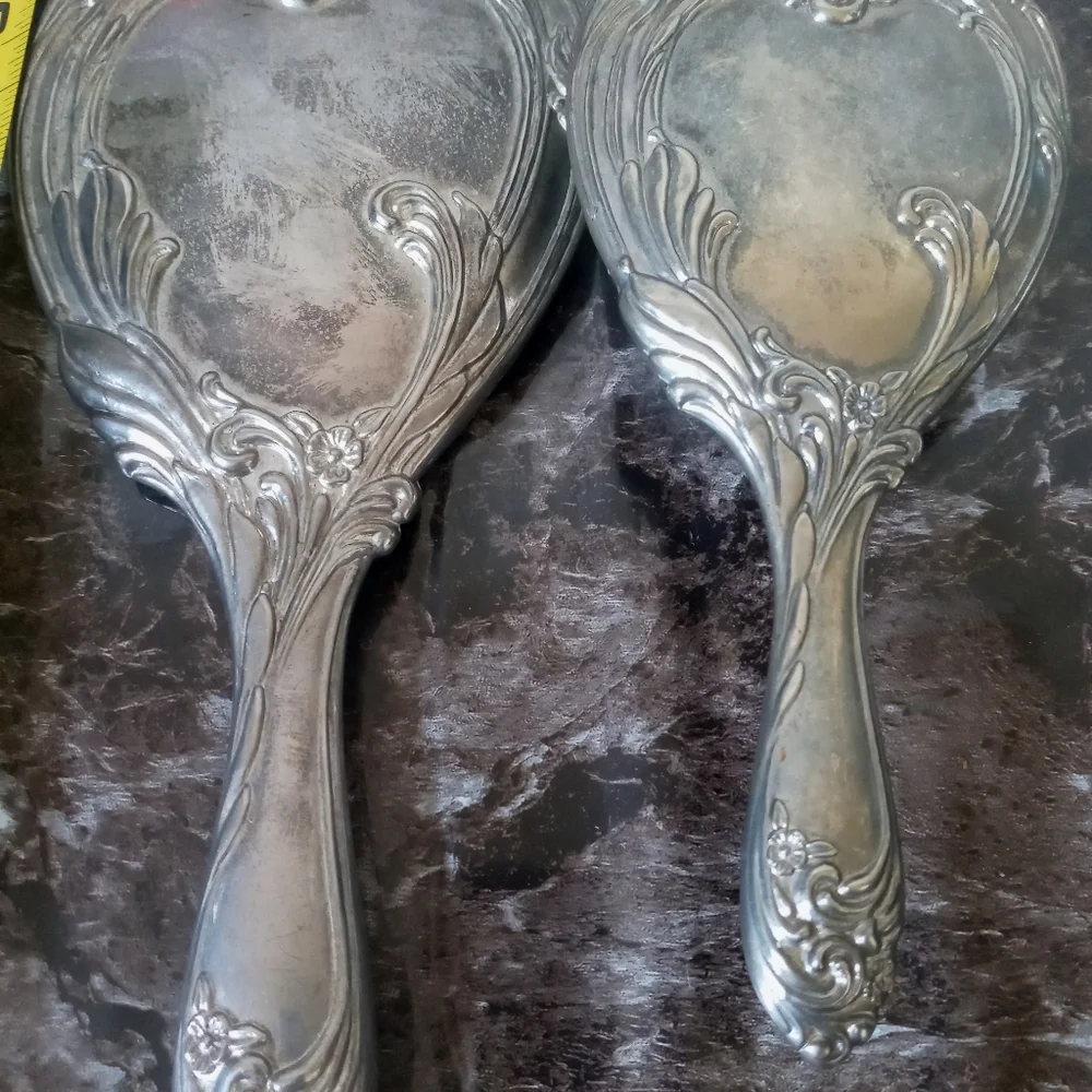 Vintage Steering Silver Plated Brush and Mirror Set